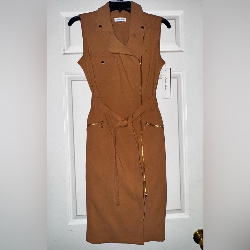 Calvin Klein Tan Sleeveless Midi Dress